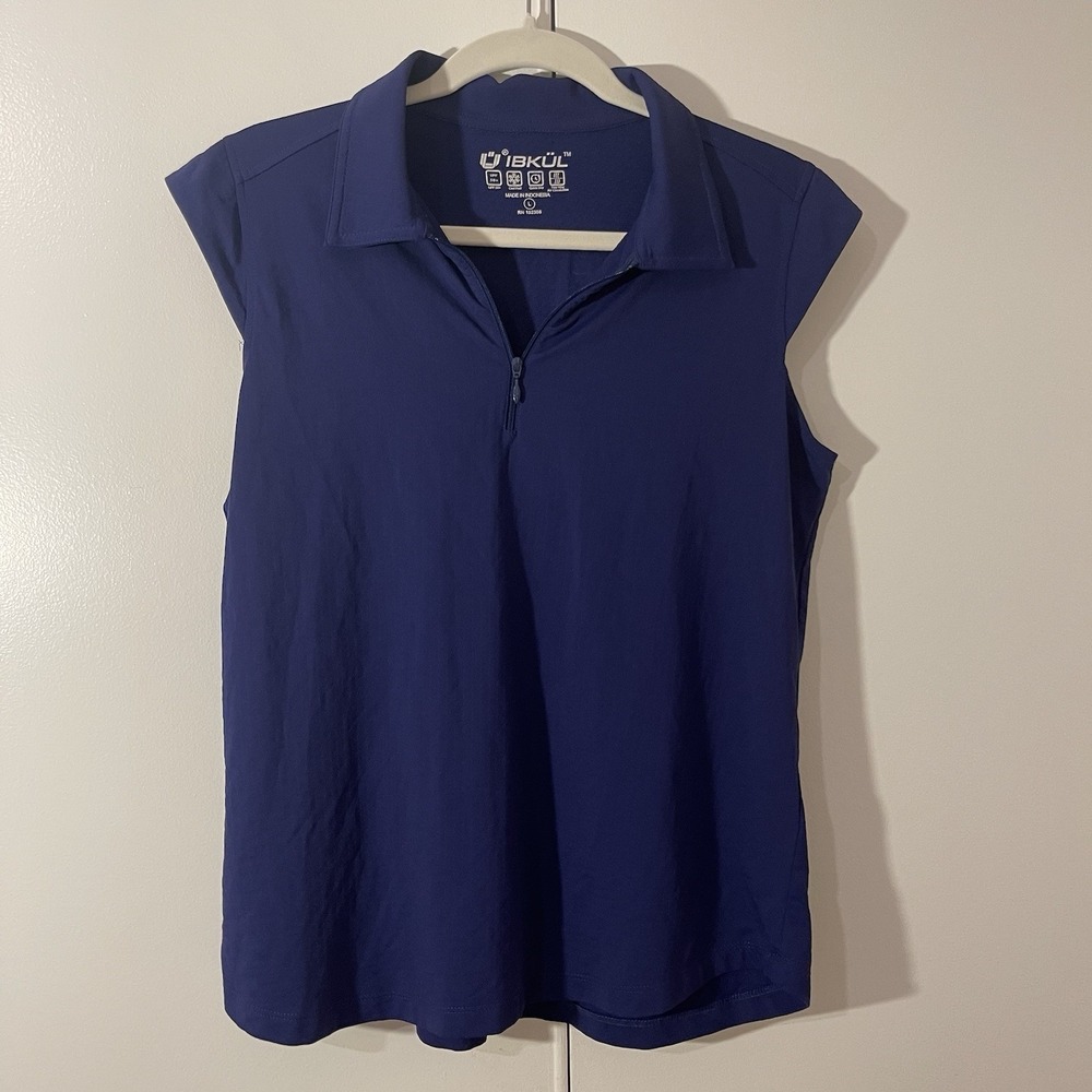 IBKUL 1/4 Zip Top Womens Size L Blue Tennis Pickleball Golf Mock Blue UPF